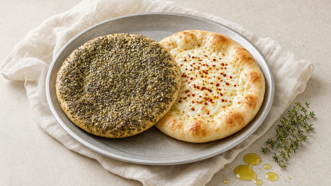 Zaatar and cheese manakish